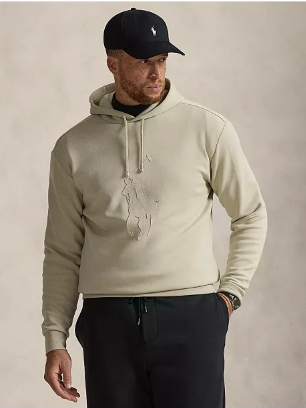 Polo Ralph Lauren Men's Beige Leather Pullover Hoodie Sweatshirt XL Tall